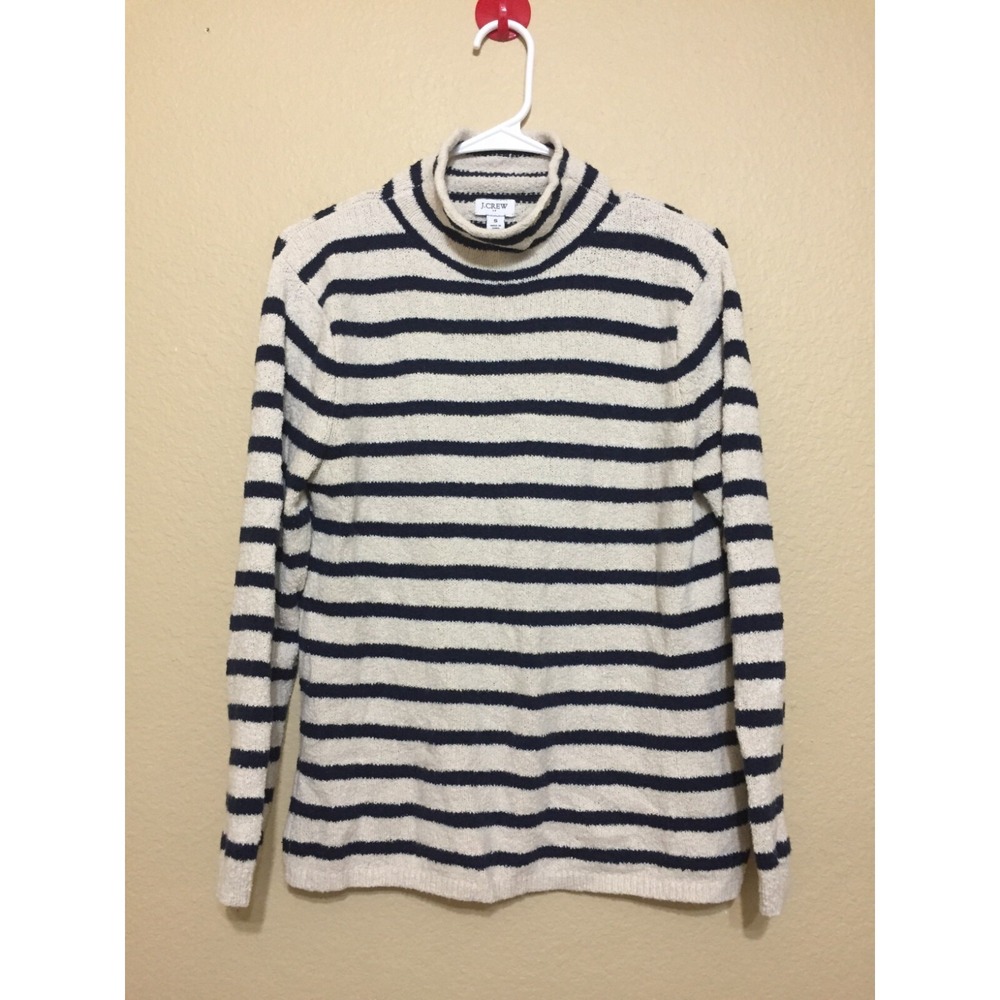 J Crew Sweater Womens Size S Ivory/Navy Roll Neck Pullover Striped